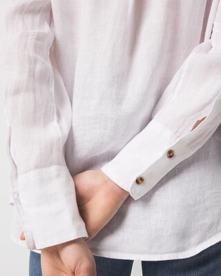White & Black Pinstriped Button Down Long Sleeve Linen Shirt main image 1
